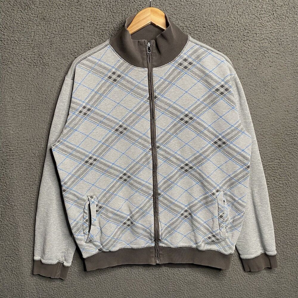 Track Suit Jacket Y2K Mens Large Argyle Full Zip Mock Collar Cyber Goth Grunge